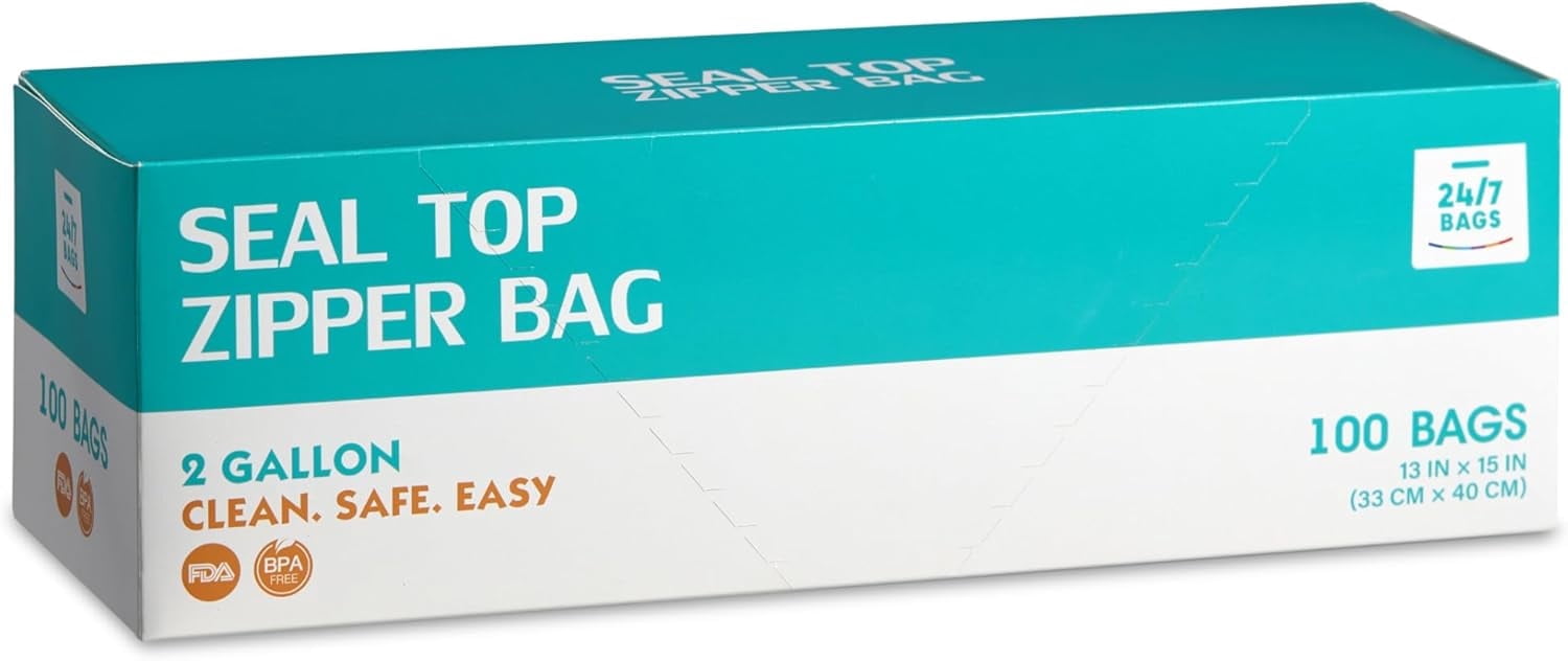 2 Gallon Food Storage Zipper Bags- 100 Count, BPA-Free, Easy Glide ...