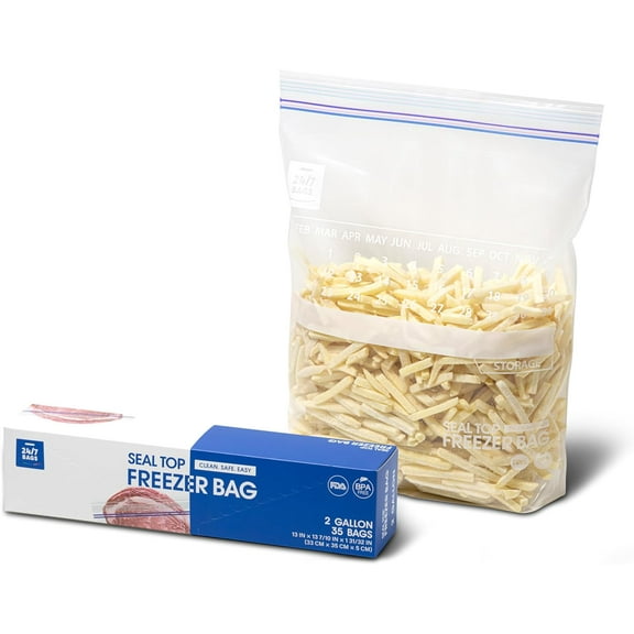 2 Gallon Freezer Bags, 35 Count with Expandable Bottom and New Calendar Feature