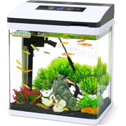 2 Gallon Glass Aquarium Fish Tank Starter Kit with Temperature for Betta Fish Featuring Crystal Clear 360° Viewing, Eco-Cycle Filtration, Air Pump