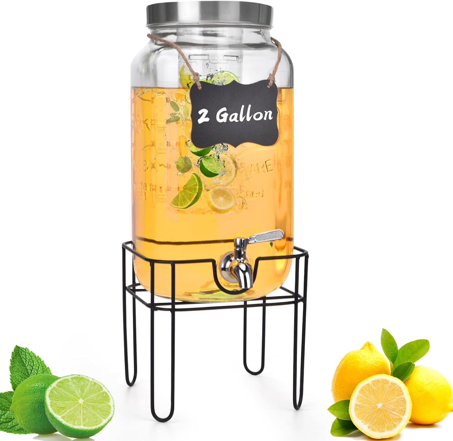 2-Pack 1 Gallon Glass Drink Dispensers With Stand – Beverage Dispenser For Parties, Lemonade, Punch, Iced Tea - View #7