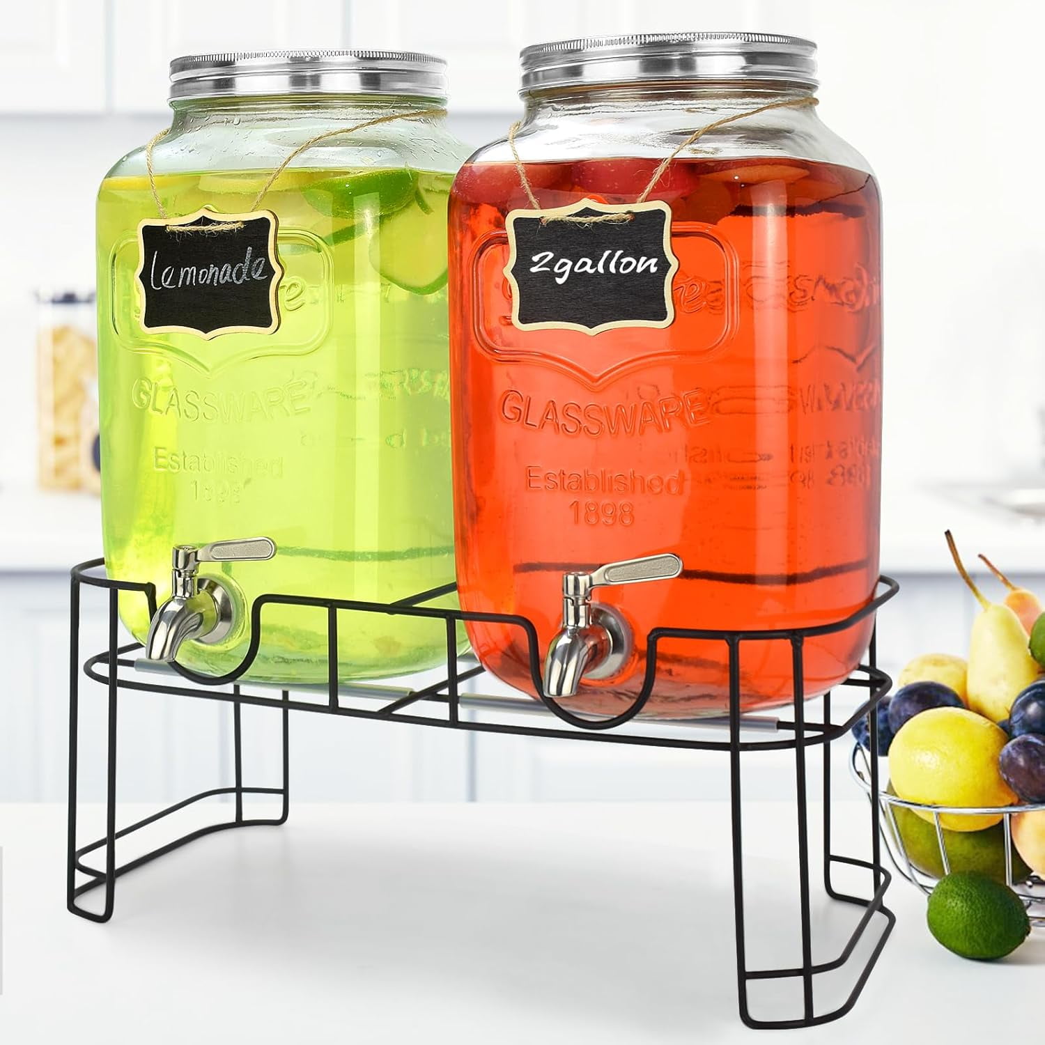 2 Gallon Glass Beverage Dispenser With Stainless Steel Spigot | Leakproof For Parties, Lemonade, Iced Tea