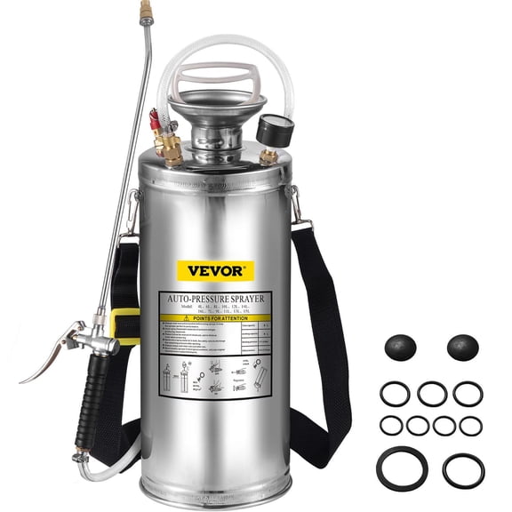 2 Gallon Hand Pump Sprayer with Pressure Gauge, 20" Wand&3FT Hose, Adjustable Nozzle for Lawn, Garden, and Disinfecting