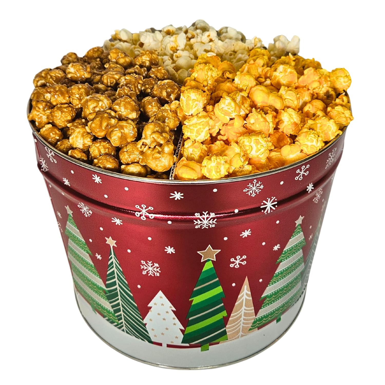 2 Gallon Holiday Gourmet Popcorn Tin - 3 Kinds (Cheese, Caramel, Salt