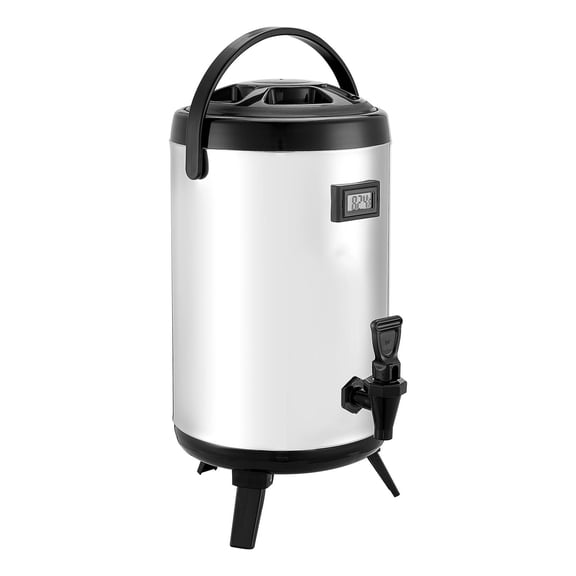 2 Gallon Insulated Beverage Dispenser with Temp Display, 304 Stainless Steel, Hot/Cold Insulation, Drip-Free Spigot, Ergonomic Handle for Cafes