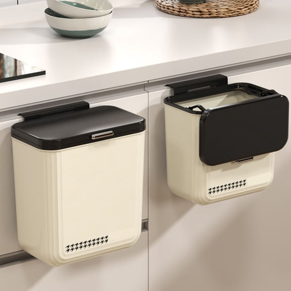 2 Gallon Kitchen Compost Bin for Counter Top Under Sink, Hanging Small Waste Basket Trash Can with Lid Wall Mounted Indoor Garbage Bucket for Cabinet Cupboard Bedroom Bathroom Office Camping