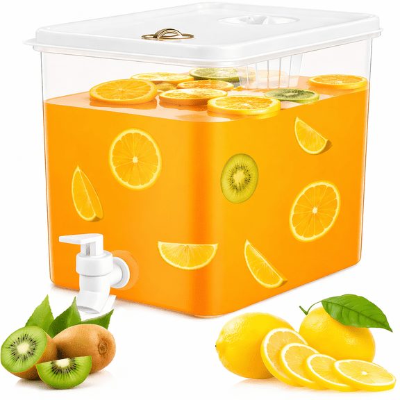2 Gallon Large Drink Dispenser for Refrigerator, Clear Beverage Container with Easy-Tap Spigot, Portable Water and Juice Jug with Removable Filter for Family Gatherings, Parties, and Outdoor Picnic