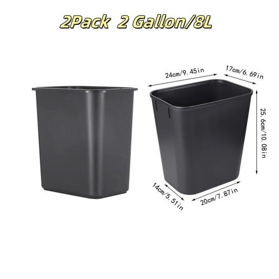 2 Gallon Open Top Kitchen Can, Wastebasket, Fits Under Desk and Small, Narrow Spaces in , Kitchen, Home Office, and Dorm, Easy to Clean,Black - 8L,Pack of 2