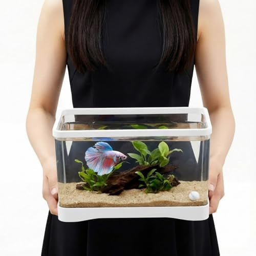 2 Gallon Plastic Rectangular Fish Tank, Aquarium for Betta Fish Reptiles Succulents Flower Centerpiece, Shatterproof with Clear Clarity for Home Office Desktop Decors (White)