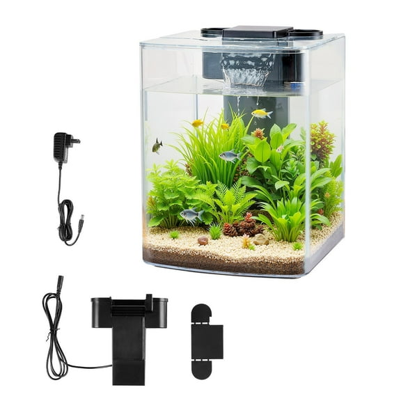 2 Gallon Smart Arch Aquarium - Self-Cleaning Fish Tank with 3 Color LED Lights - Clear GPPS Plastic Small Tank for Betta Fish, Shrimp or Plants - Low Maintenance Desktop Aquarium