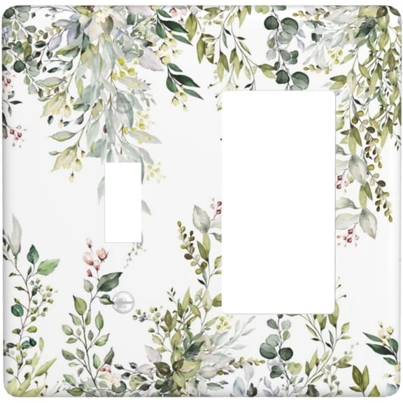 2-Gang 1-Toggle 1-Decorator/GFCI Combination Wallplate Treetop Watercolor Sage Green Eucalyptus Olive Leaf Spring Botanical Two Combo Double Device Toggle/Rocker Outlet Receptacle Light Switch Cover