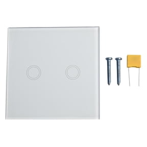 2-Gang 1-Way Touch Light Switch with Tempered Glass Panel, Capacitive Control, LED Indicator, No Neutral Wire Required, 110-240V AC Wall Switch(white)