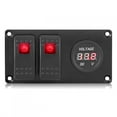2 Gang 1224V Red LED Rocker Switch Panel with Voltmeter for Car RV