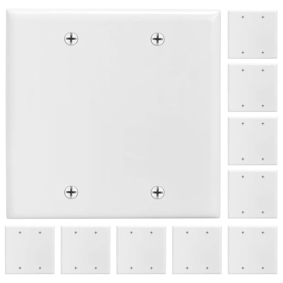 - 2 Gang Blank Wall Plate, Standard Size, Polycarbonate Thermoplastic Panel GFCI Wall Plate with Screws - White