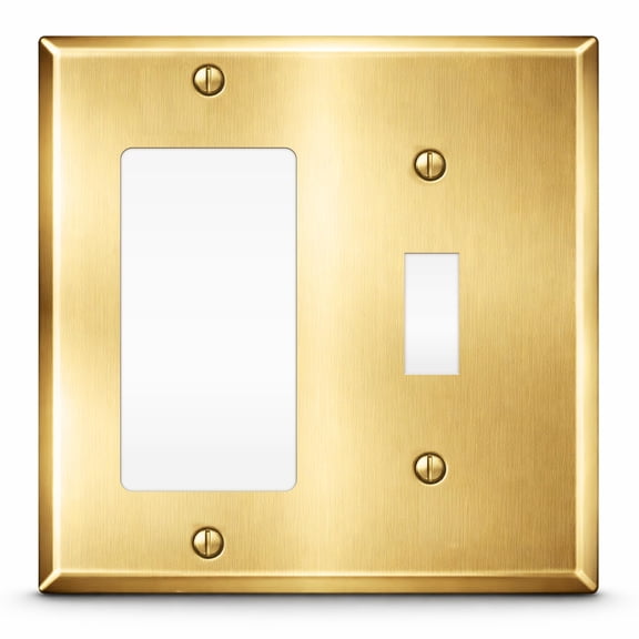 2-Gang Brass Outlet Cover, Satin Brass Combination Outlet Covers, Standard Size 4.5" x 4.56", Toggle/Rocker Wall Plate And Outlet Cover, Gold Outlet Covers, Metal Switch Plate Covers, Made In USA