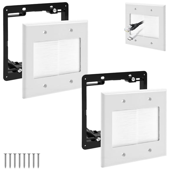 Brush Wall Plate Cable Pass Through Wall Plate with Mounting Bracket for In-Wall Cable Management, Low Voltage Cord Hider for TV, Ethernet, Home Theater, White,2-Pack
