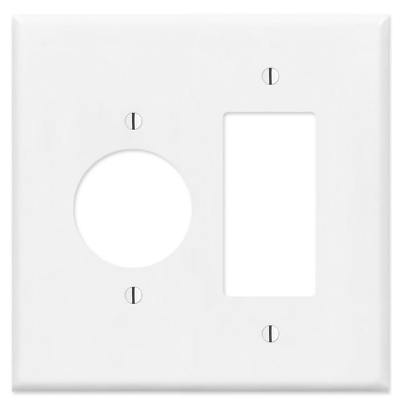 2 Gang Combination METAL Wall Plate - (1) Decorator - GFCI - Rocker with (1) 1.406" Single Simplex Style Receptacle - Light Switch Plate, Steel Painted White, UL Listed, 4.5" x 4.5" - Made in USA