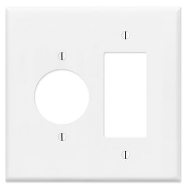 2 Gang Combination METAL Wall Plate - (1) Decora - GFCI - Rocker with (1) 1.406" Single Simplex Style Receptacle - Light Switch Plate Cover, Steel Painted White, UL Listed, 4.5" x 4.5" - Made in USA