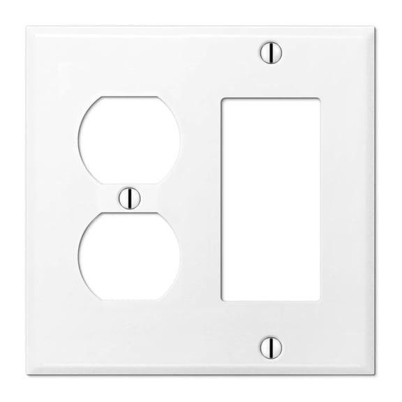 2 Gang Combination METAL Wall Plate - (1) Decorator / GFCI / Rocker with (1) Duplex Outlet - Combination Light Switch Plate Cover, Steel Painted White, UL Listed, 4.5 x 4.5 Inches (Made in USA)