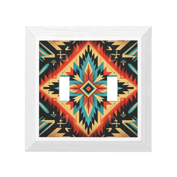 2-Gang Double Dial Toggle Switch Wall Plate, Wood Grain Texture Polycarbonate Cover, with Aztec Baja Southwest Native Western Art Print