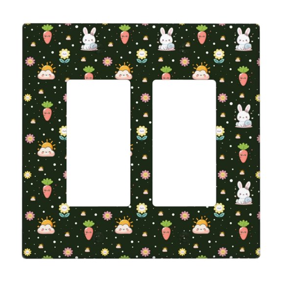 2-Gang Double-Gang Switch Wall Plate, Receptacle Outlet Cover Decor, Cute Bunny Carrot Rabbit Print