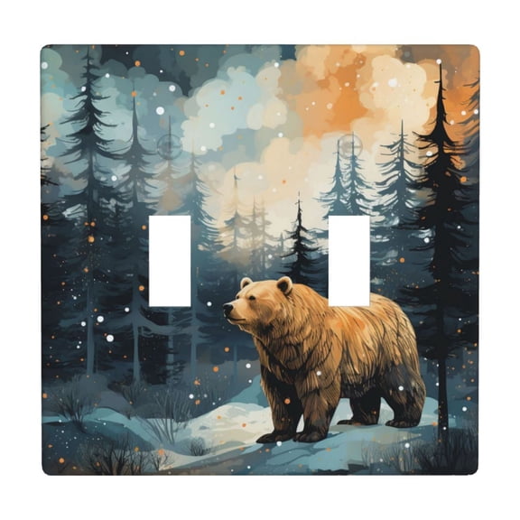 2 Gang Double Toggle Wall Plate Light Switch Cover Wallplate - Bear Moose Rustic Wood