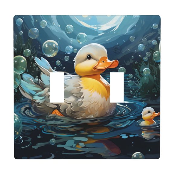 2 Gang Double Toggle Wall Plate Light Switch Cover Wallplate - Duck Bubbles Cartoon