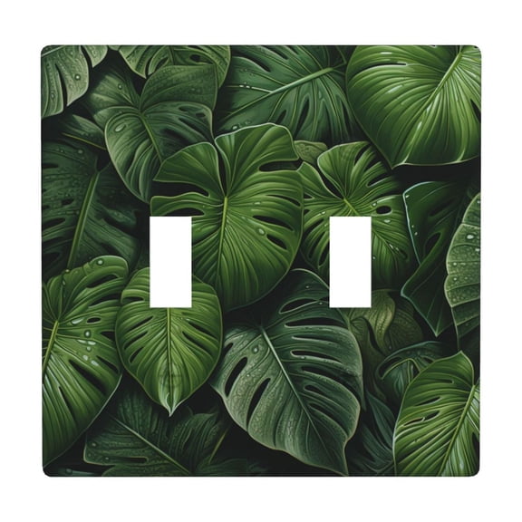 2 Gang Double Toggle Wall Plate Light Switch Cover Wallplate - Hawaii Tiki Palm Leaf green