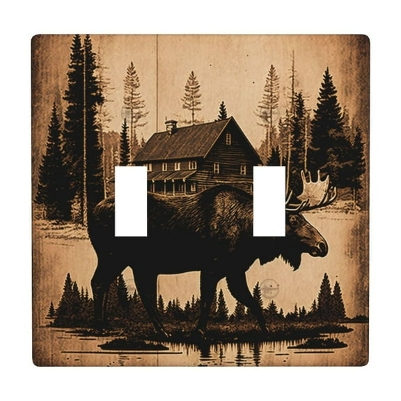 2 Gang Double Toggle Wall Plate Light Switch Cover Wallplate - Rustic Lodge Moose deer vintage