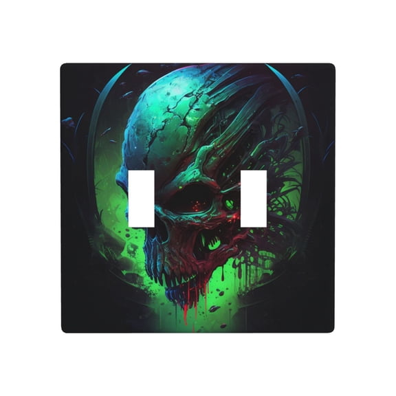 2 Gang Double Toggle Wall Plate Light Switch Cover Wallplate - Skull Alien Future art