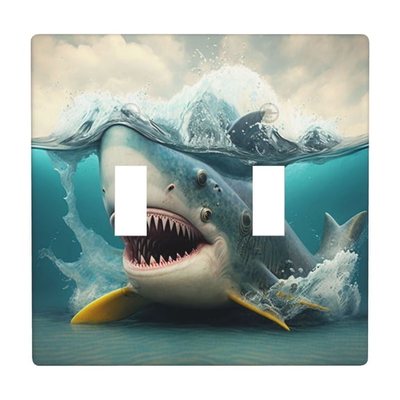 2 Gang Double Toggle Wall Plate Light Switch Cover Wallplate - shark funny duck art