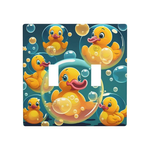 2 Gang Double Toggle Wall Plate Light Switch Cover Wallplate - yellow Rubber Ducks funny Soap Bubbles