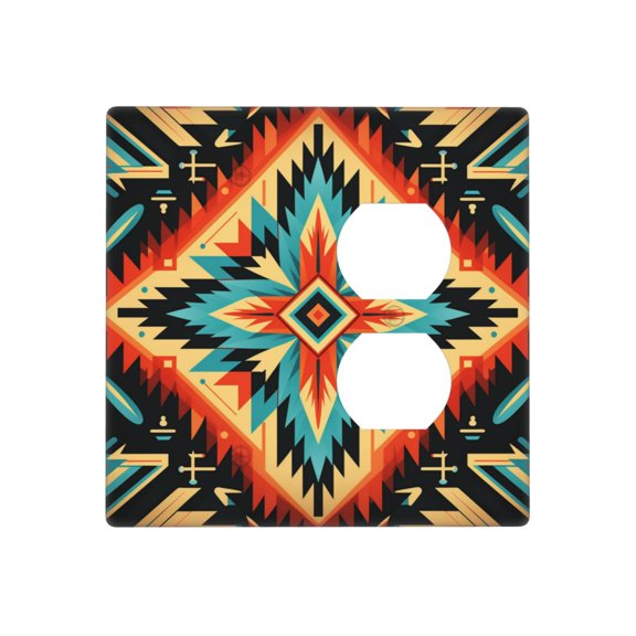 2-Gang Duplex Blank Switch Wall Plate, Receptacle Outlet Cover Decor, Aztec Baja Southwest Native Western Art Print