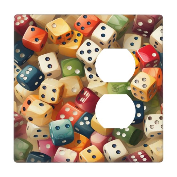 2-Gang Duplex Blank Switch Wall Plate, Receptacle Outlet Cover Decor, Domino Stones Game Dice Art Print
