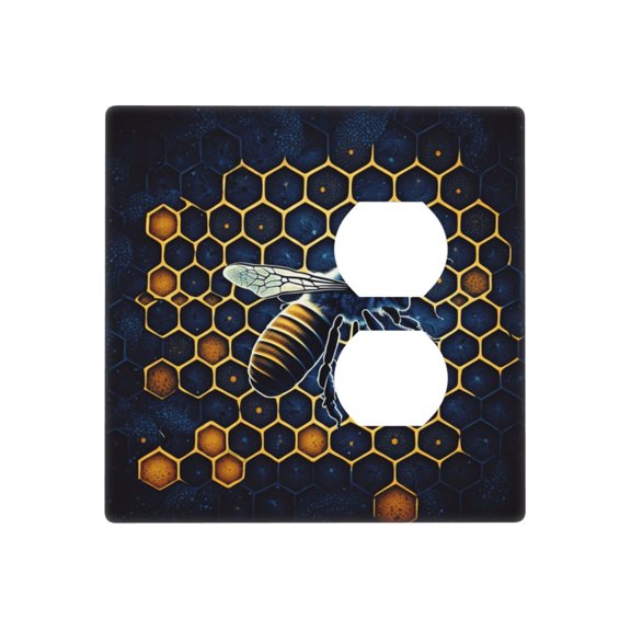 2-Gang Duplex Blank Switch Wall Plate, Receptacle Outlet Cover Decor, Honeycomb Bee Honey Starry Art Print