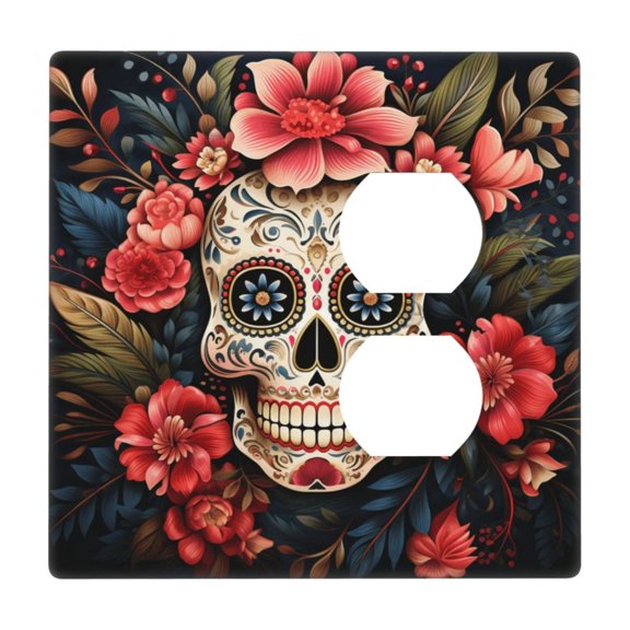 2-Gang Duplex Blank Switch Wall Plate, Receptacle Outlet Cover Decor, Skulls Gothic Day Of The Dead Art Print