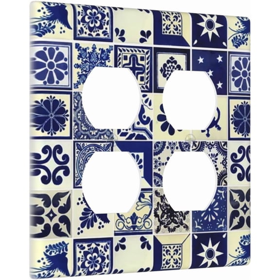 2 Gang Duplex Light Switch Cover Mediterranean Kitchen Church Christ Ceramic Tiles Wall Plate, Talavera Mexican Tile Two Receptacle Outlet and Plate