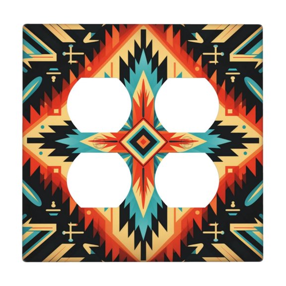 2-Gang Duplex Outlet Switch Wall Plate, Receptacle Outlet Cover Decor, Aztec Baja Southwest Native Western Art Print