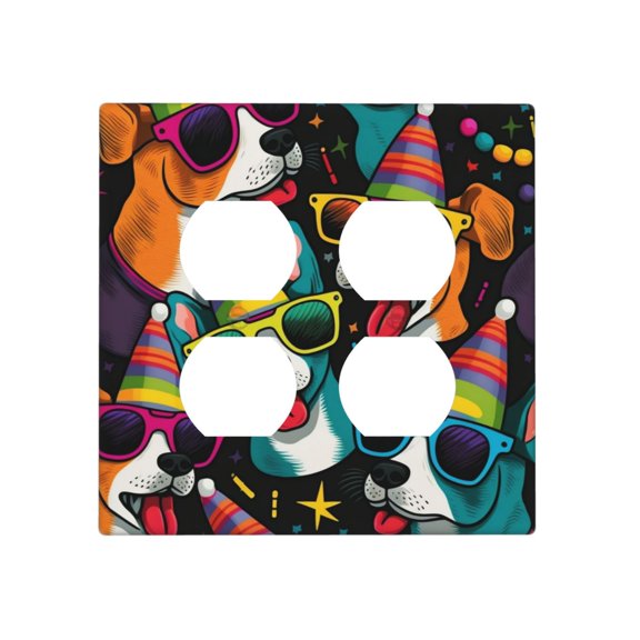 2-Gang Duplex Outlet Switch Wall Plate, Receptacle Outlet Cover Decor, Funny Dogs Cool Dog Party Art Print
