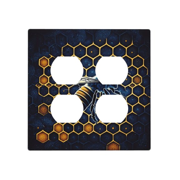 2-Gang Duplex Outlet Switch Wall Plate, Receptacle Outlet Cover Decor, Honeycomb Bee Honey Starry Art Print