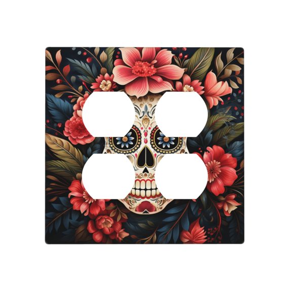 2-Gang Duplex Outlet Switch Wall Plate, Receptacle Outlet Cover Decor, Skulls Gothic Day Of The Dead Art Print
