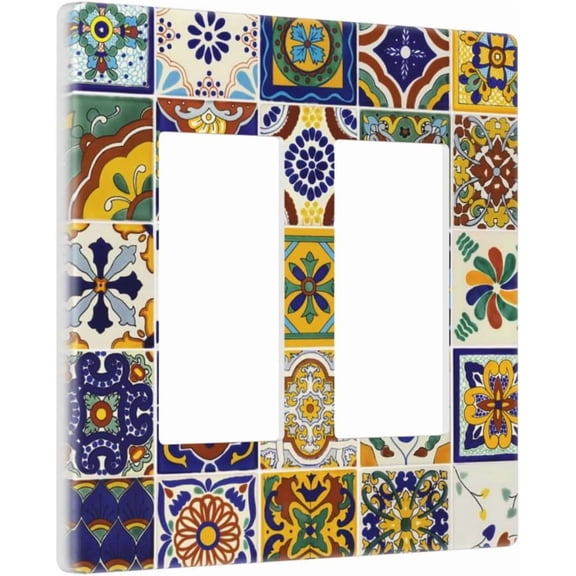 2 Gang GFCI Screwless Light Switch Cover Yellow Kitchen Mexican Moroccan Talavera Tile Decorator Mexico Ceramic Tiles Brick Outlet Rocker Face Wall Plate