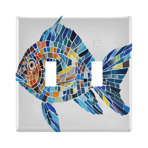 2 Gang Light Switch Cover Plate Abstract Glass Fish Wall Plate Decorate Electrical Outlet Cover Plates 4.56”x4.48”