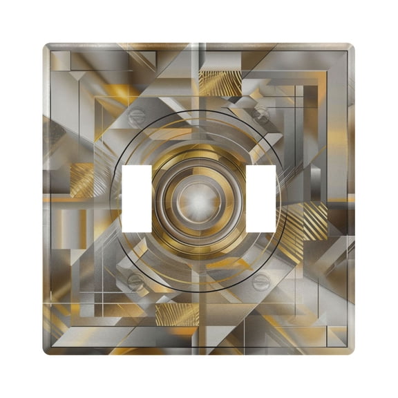 2 Gang Light Switch Cover Plate Abstract Silver Geometric Wall Plate Decorate Electrical Outlet Cover Plates 4.56”x4.48”