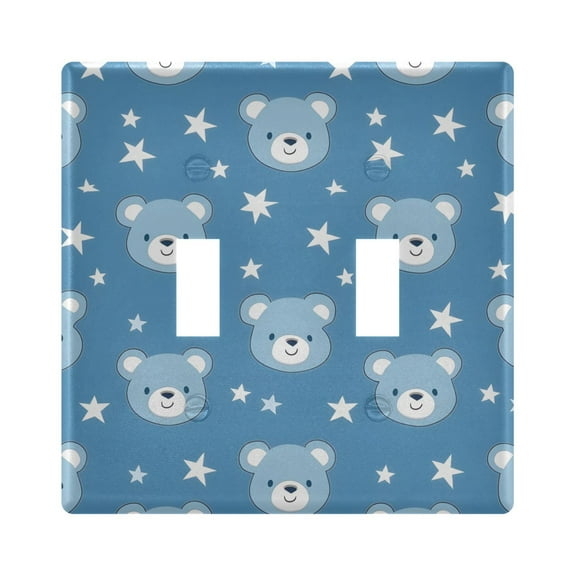 2 Gang Light Switch Cover Plate Baby Bear Face and Star Wall Plate Decorate Electrical Outlet Cover Plates 4.56”x4.48”