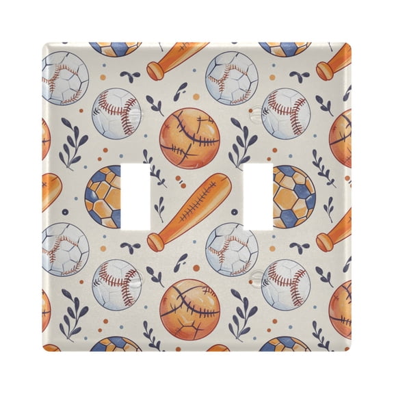2 Gang Light Switch Cover Plate Baseball Bats Soccer Basketball Wall Plate Decorate Electrical Outlet Cover Plates 4.56”x4.48”