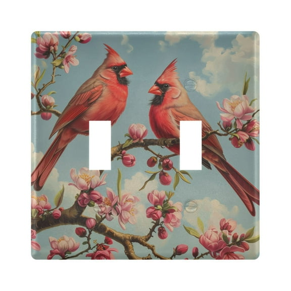 2 Gang Light Switch Cover Plate Birds Sit on Tree Branch Wall Plate Decorate Electrical Outlet Cover Plates 4.56”x4.48”