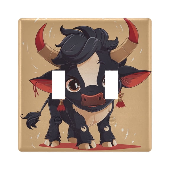 2 Gang Light Switch Cover Plate Cartoon Baby Cow Wall Plate Decorate Electrical Outlet Cover Plates 4.56”x4.48”