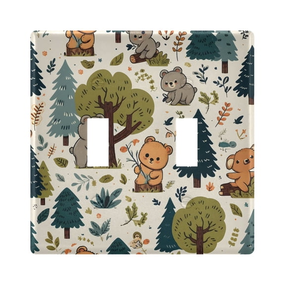 2 Gang Light Switch Cover Plate Cartoon Bear with Tree Wall Plate Decorate Electrical Outlet Cover Plates 4.56”x4.48”