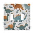 thumbnail image 1 of 2 Gang Light Switch Cover Plate Cartoon Dinosaurs Leaves Wall Plate Decorate Electrical Outlet Cover Plates 4.56”x4.48”, 1 of 8