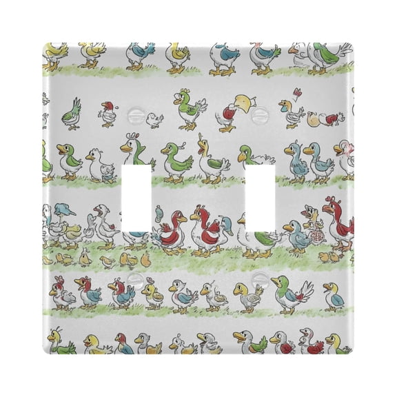 2 Gang Light Switch Cover Plate Cartoon Ducks Line Wall Plate Decorate Electrical Outlet Cover Plates 4.56”x4.48”
